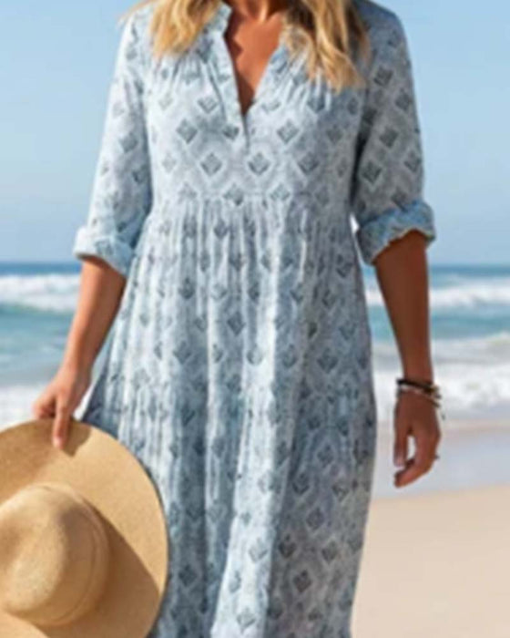 Kjole Vintage V-Hals Blomstret