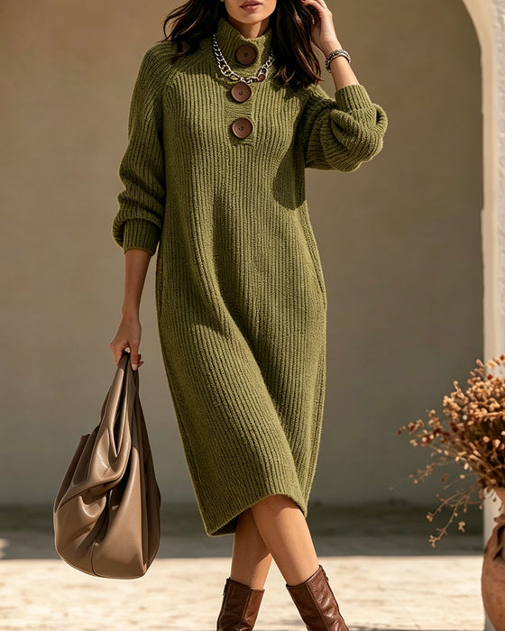 Kjole Turtleneck Knapp Lomme