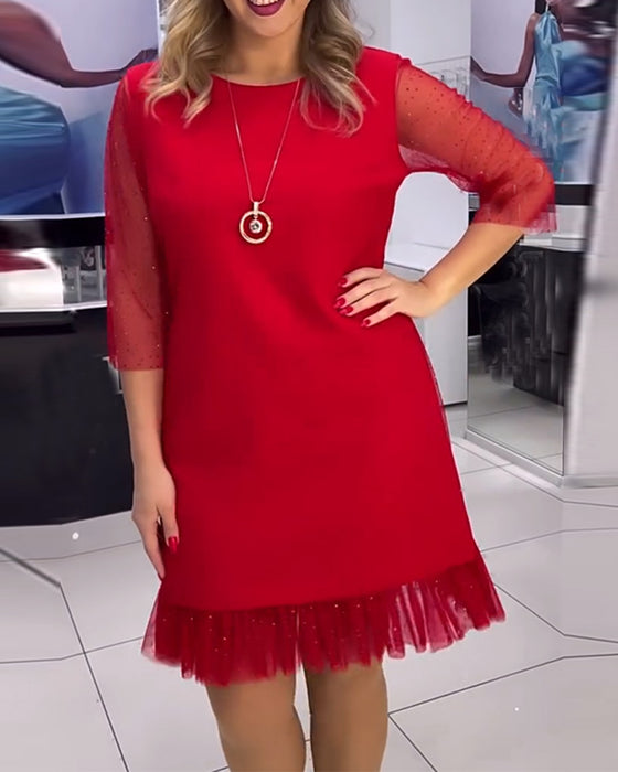 Kjole ensfarget paljett med mesh-søm