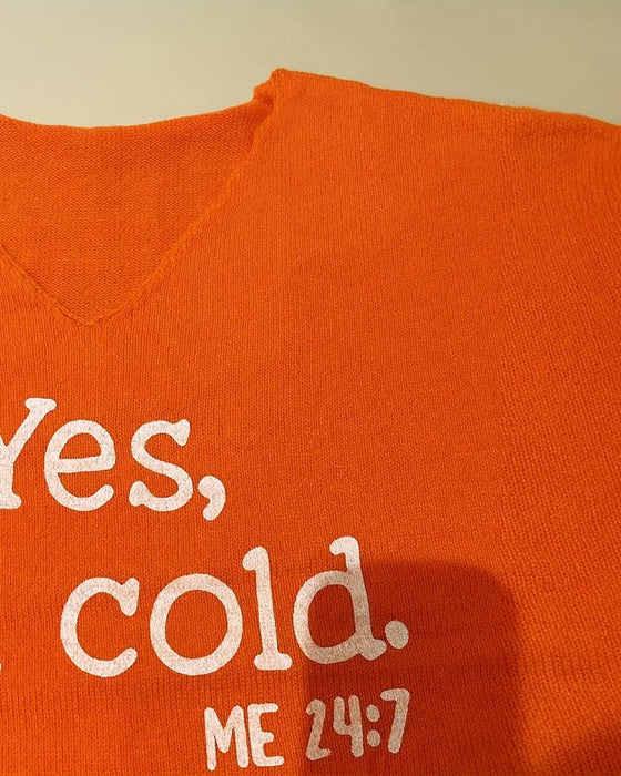 Genser V-hals Bokstavtrykk Løs Casual