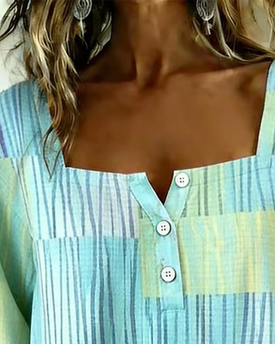 Bluse Stripe Firkantet Hals 3/4-Erm