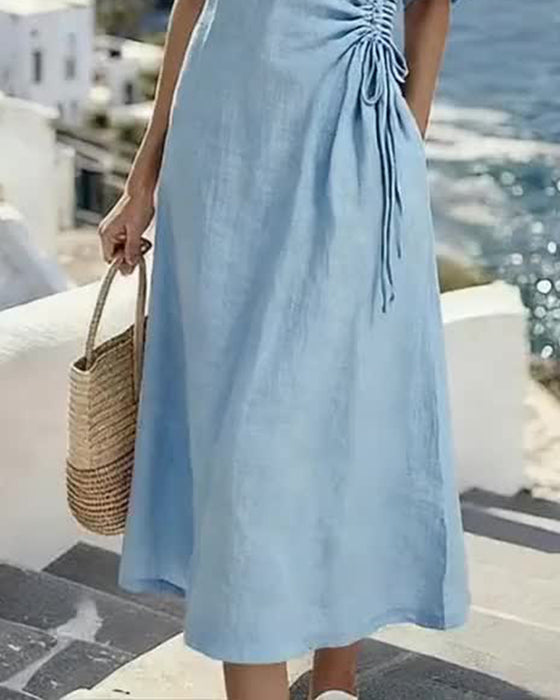 Kjole Kortermet Rund Hals Smokk Design