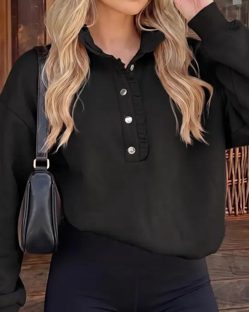 Sweatshirt Rysje Knappet Langermet Løs