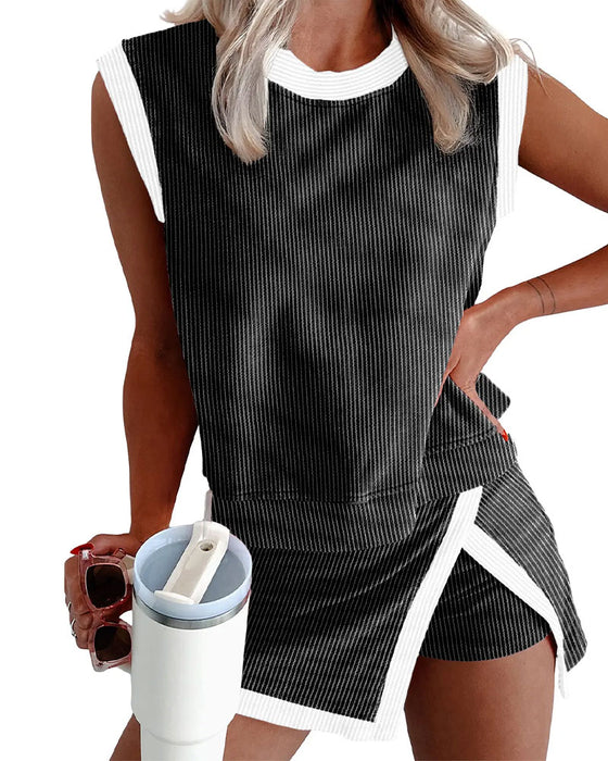 Sett Stripet Delt Beskyttende Tanktopp