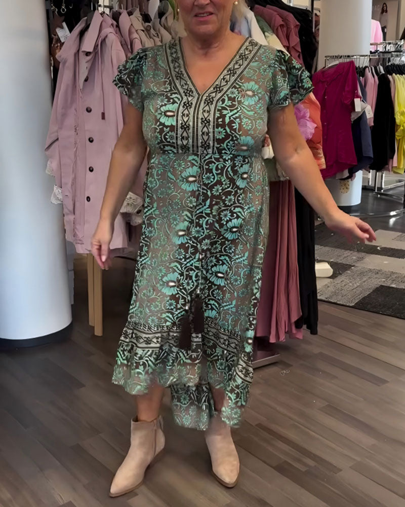 Kjole Retro Blomstertrykk Mellomlang Erm