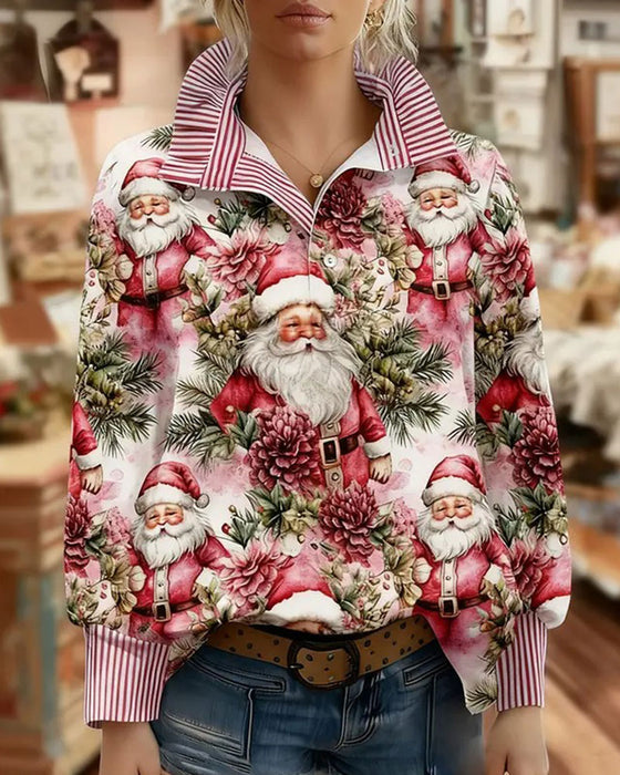 Bluse Nedbrettet Krage Stripet Rysje Julestil
