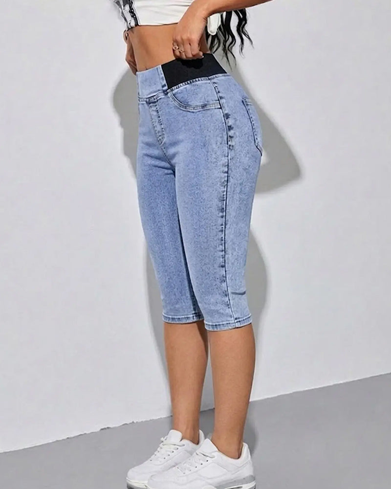 Jeans Elastisk Midje Croppet