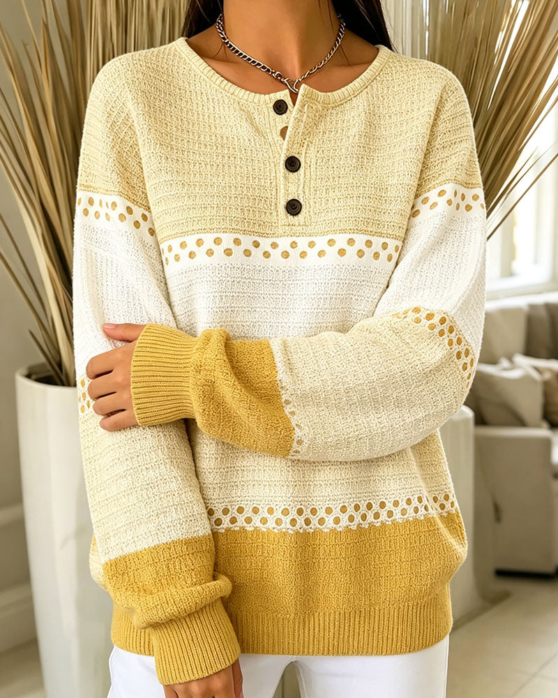 Sweatshirt Fargeblokk Vaffelstrikket Henley Pullover