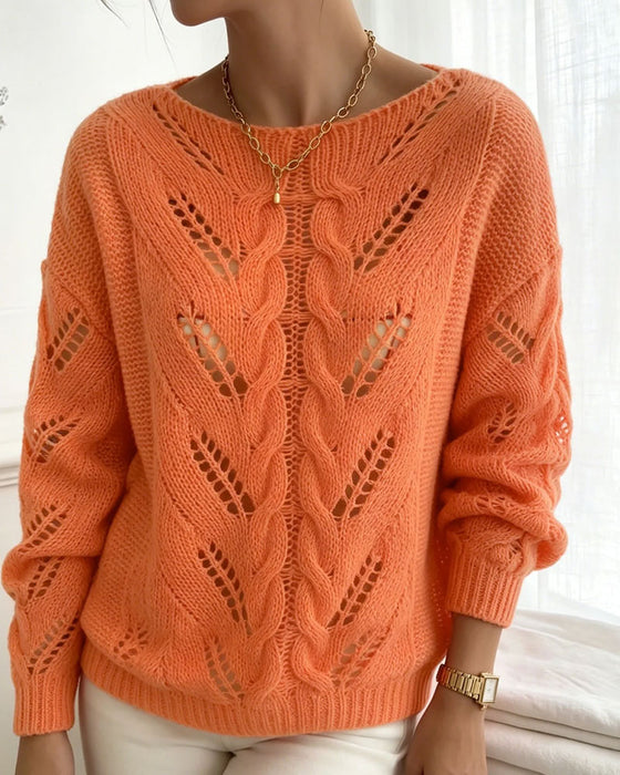 Pullover Rund Hals Drop Skulder Utskjæring Solid Strikket