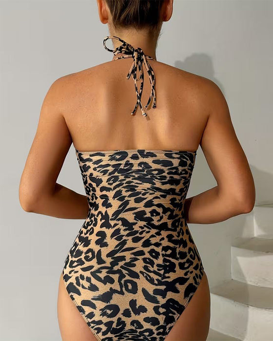 Halterneck Badedrakt med Leopardmønster