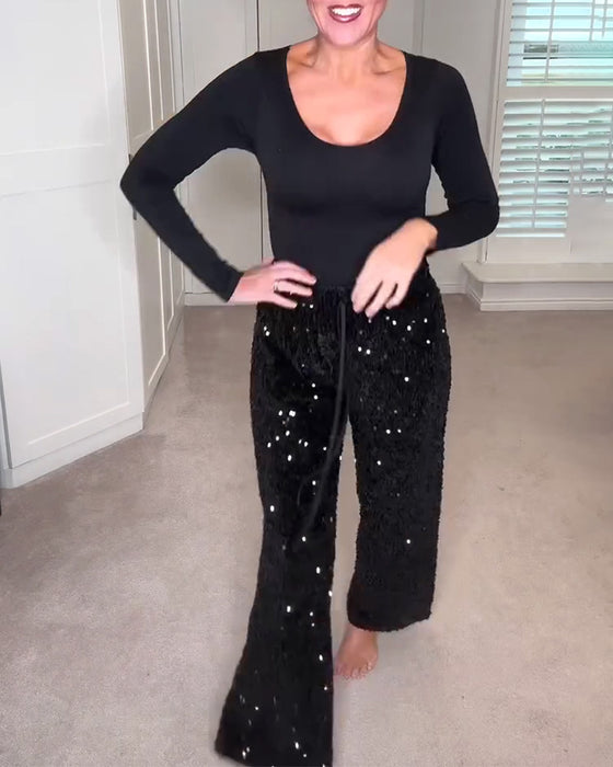 Bukser Stilig Ensfarget Rett Ben