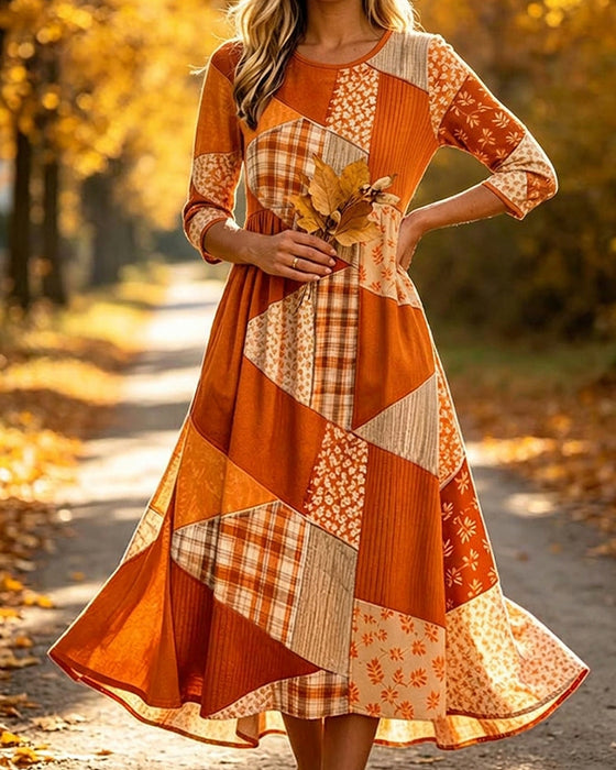 Kjole Patchwork Rutete Blomstret