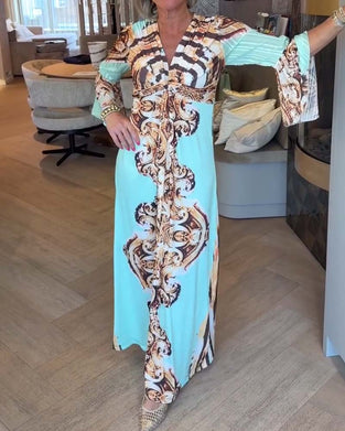 Kjole V-Utringning Trykt Komfortabel Casual