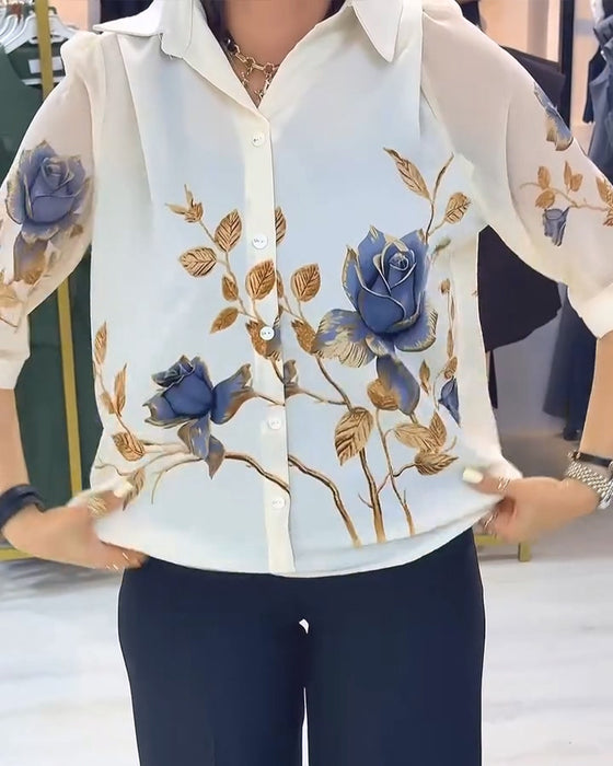 Bluse Krage Puff Erme Knappefront