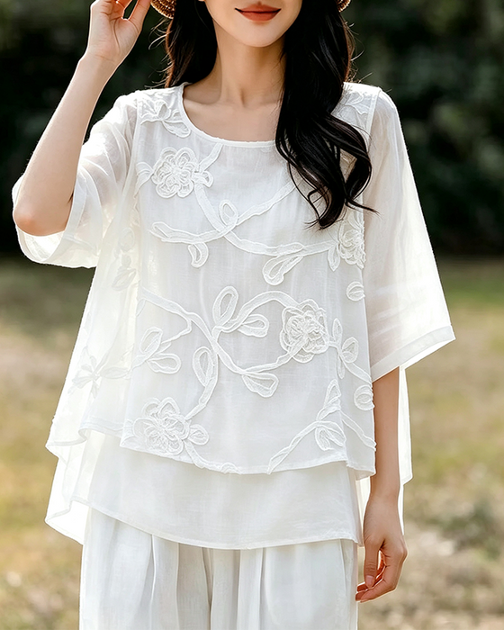 Bluse Enfarget Rund Hals
