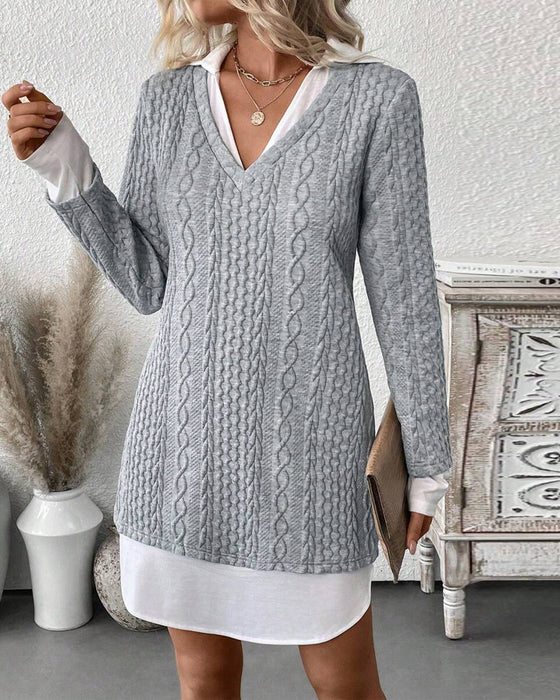 Kjole Skjortekrage Falsk To-Delt Strikket