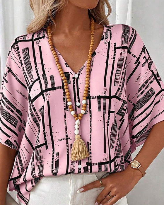 Bluse V-Hals Linje Flaggermus Erme