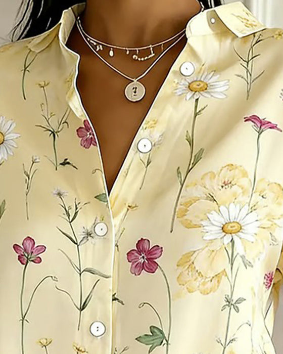 Skjorte Frisk Blomster Trykk