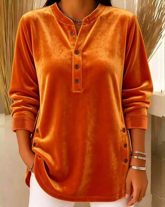 Bluse Avslappet Lang Erme Henley