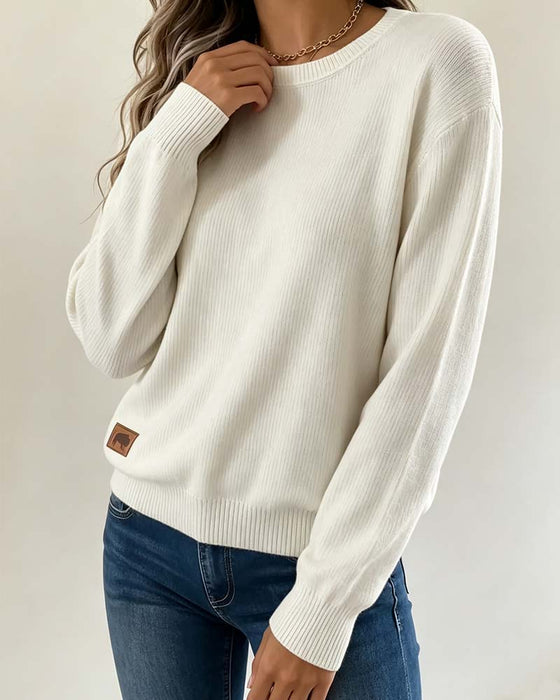 Pullover Rund Hals Lang Erme Strikket