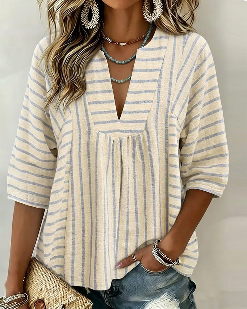 Bluse Stripe Tekstur Halv Erme Avslappet