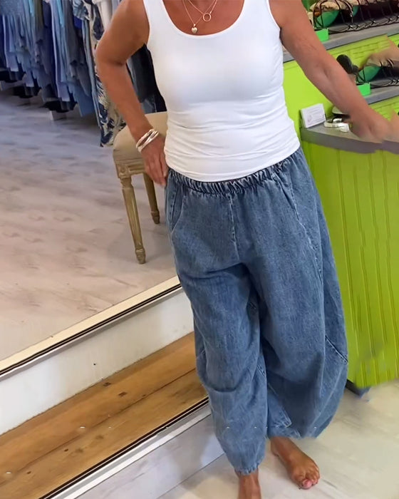 Jeans Med Elastisk Midje I Casual Stil