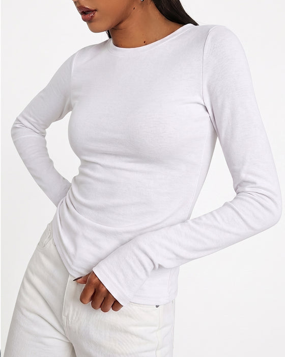 T-Skjorte Rund Hals Slim Fit Lang Erme Solid