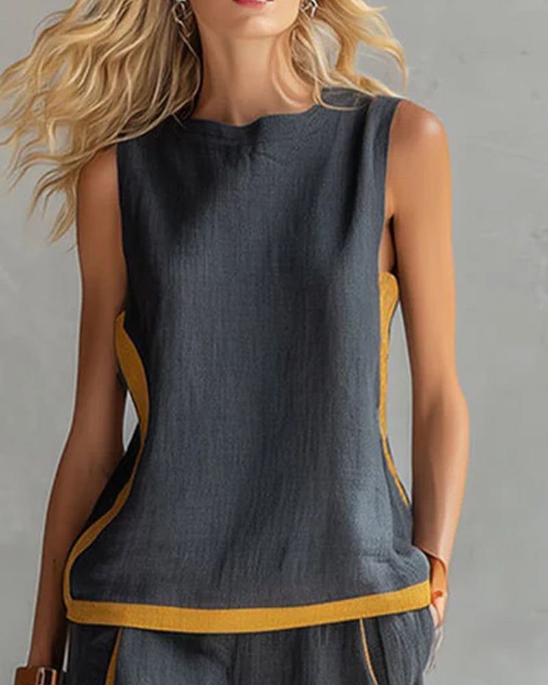 Todelt Sett Ermeløs Casual Fargeblokkert