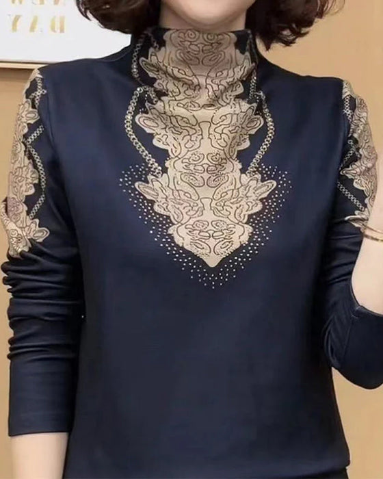 Topp Elegant Trykt Tettsittende Kvinner Ståkrage