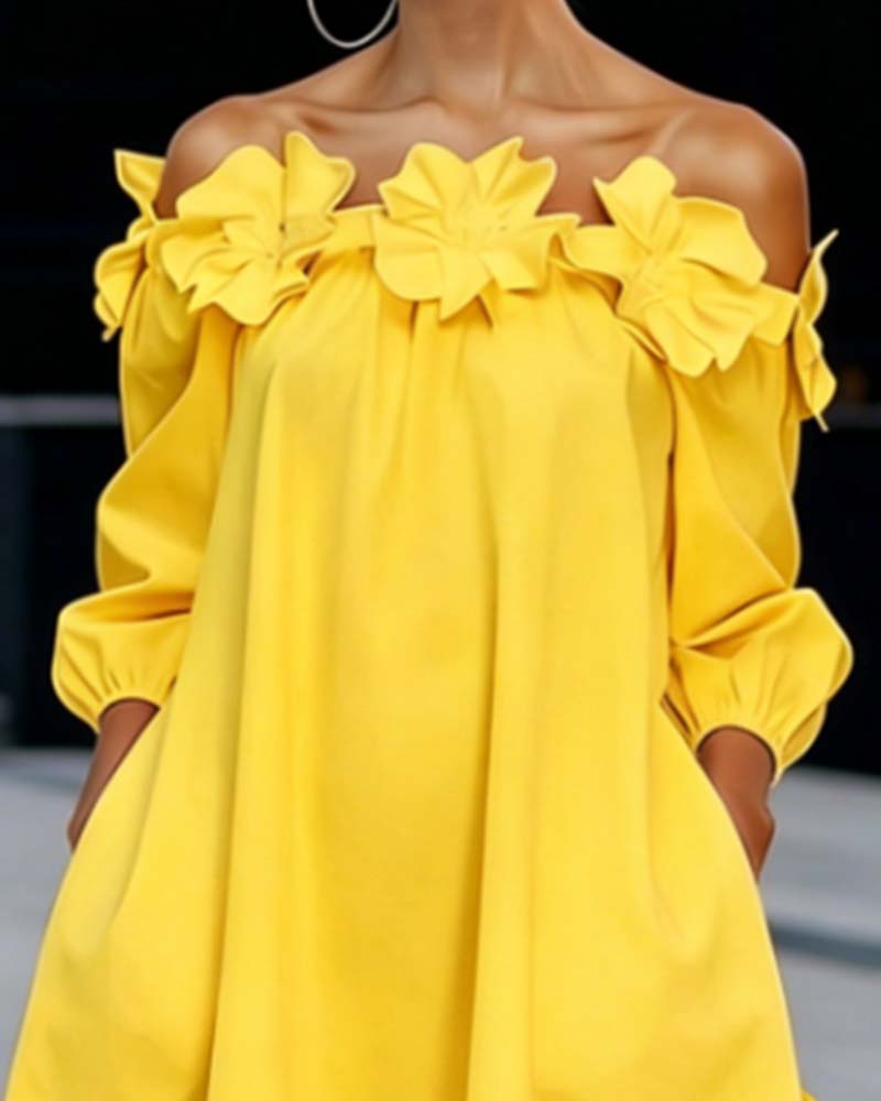 Kjole Off-Shoulder Blomstret Aksent
