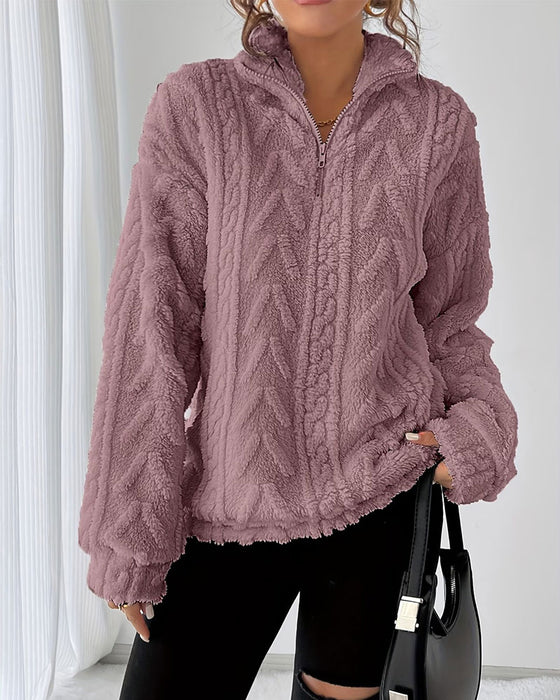 Sweatshirt Dobbeltsidig Fleece Halv Glidelås