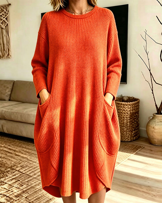 Sweater Dress Stilig Lang Erme Lomme