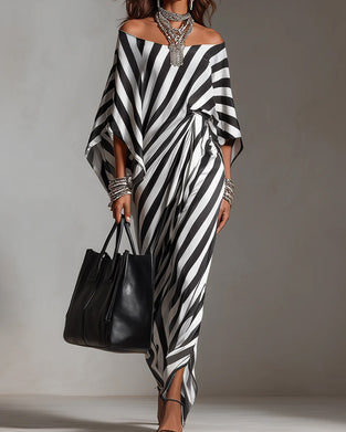 Kjole Off-shoulder Flaggermuserme Stripe Lang