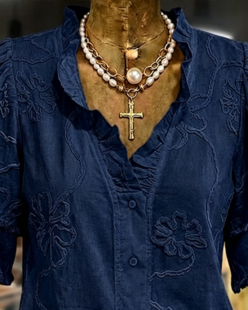 Bluse Frynset Kant Pufferme