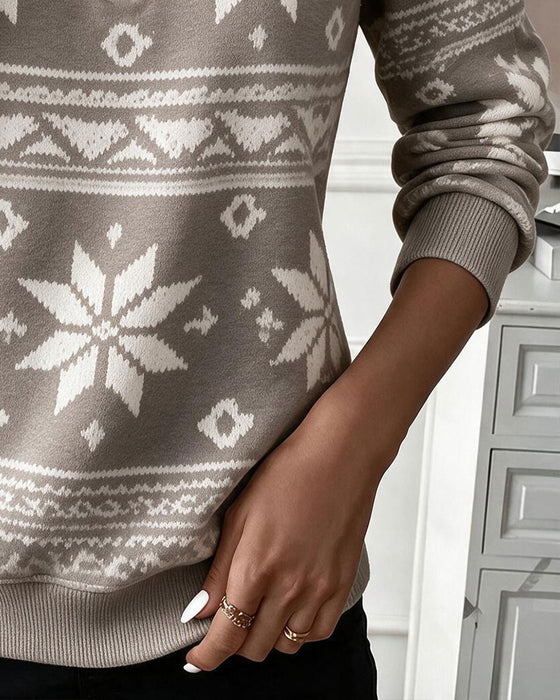 Sweatshirt Trykk Halv Glidelås Ståkrage