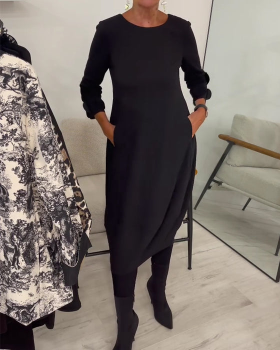 Kjole Rundhalset Loose Fit Drapert Avslappet