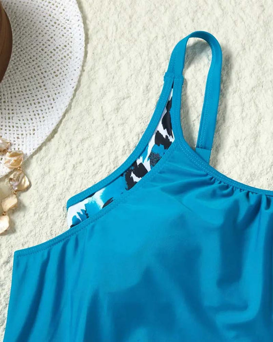 Tankini Blomstrende Trykk Boy Shorts