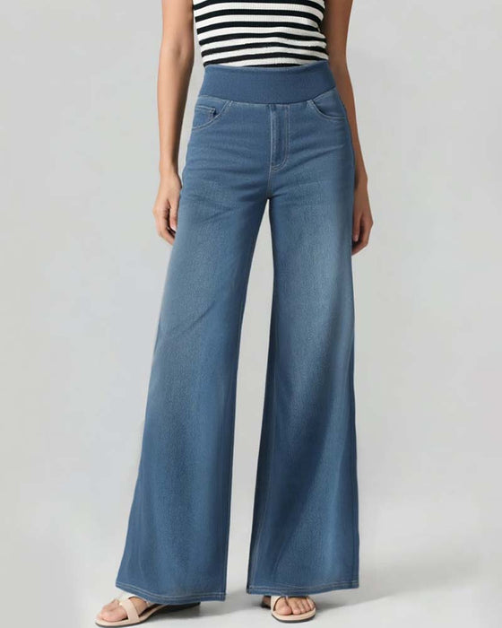 Bukser Elastisk Midje Denim Brede Ben