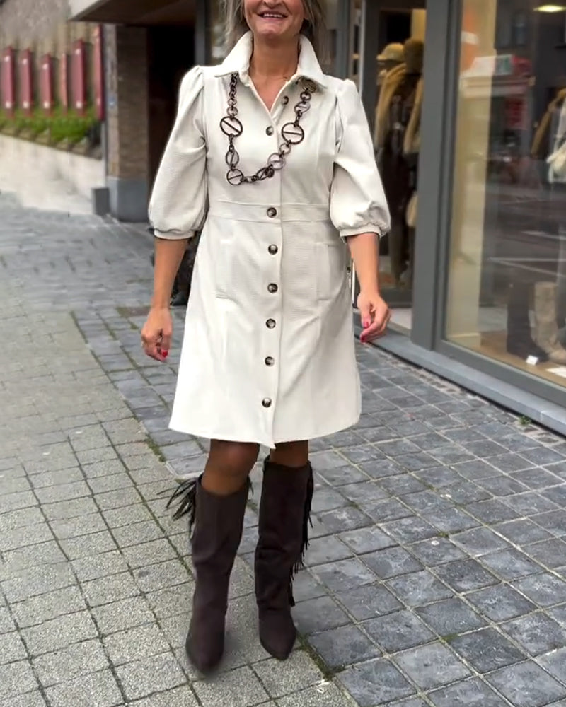 Kjole Med Krage Og Trekvart Ermer