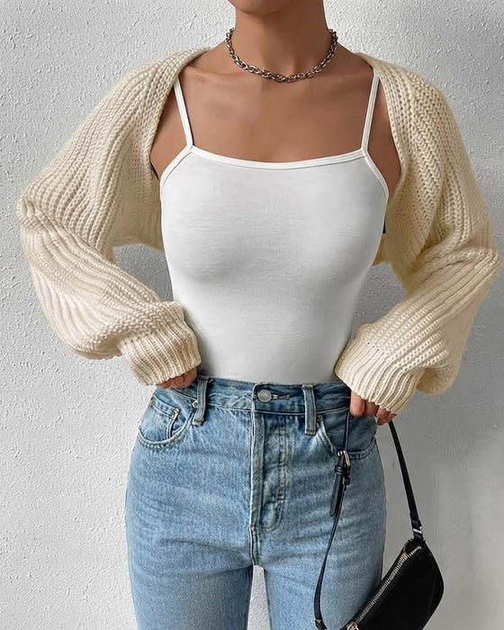Cardigan Solid Farge Lang Erme Kort