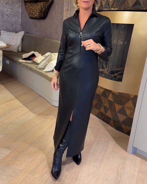 Kjole Jakkeslag Glidelås Pu Moteriktig