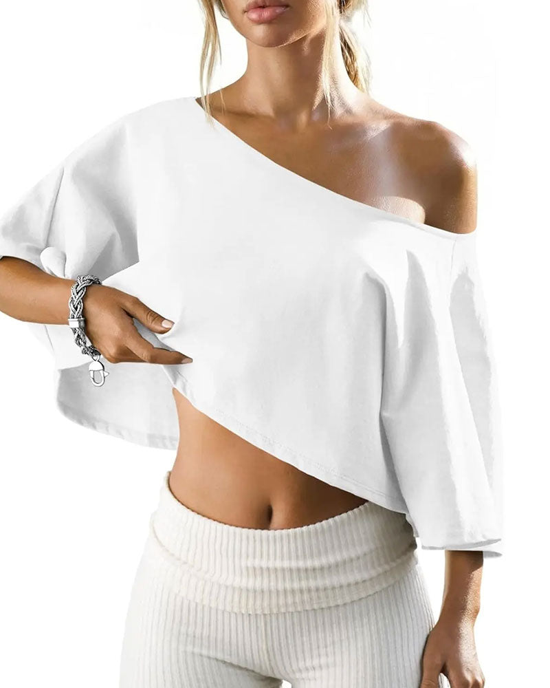 T-Skjorte Enskulder Croppet Cold Shoulder