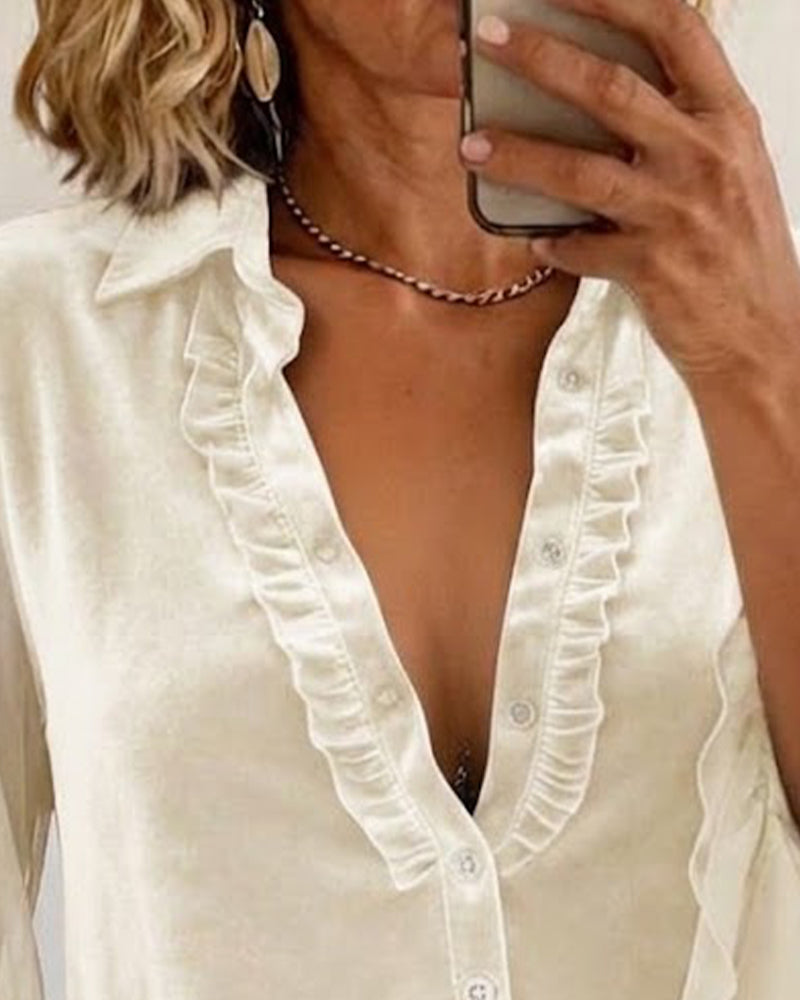 Bluse Fløyel Patchwork Rynket Erme