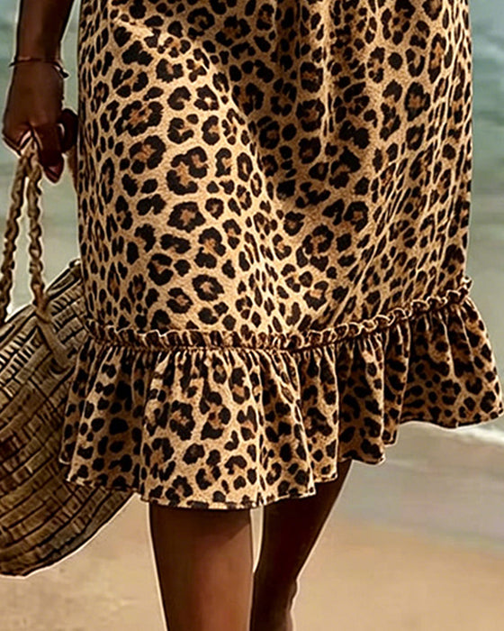 Kjole Leopardtrykk V-Hals Rysj