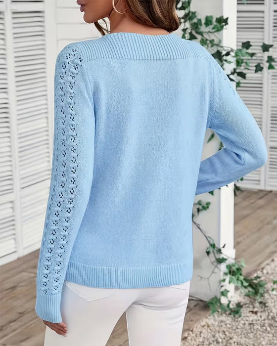 Pullover Båtringning Hul Ut Lang Erme Strikket