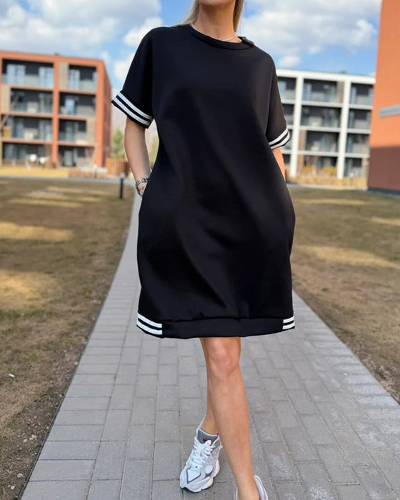 Kjole Rundhalset Stripe Casual