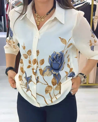 Bluse Krage Puff Erme Knappefront