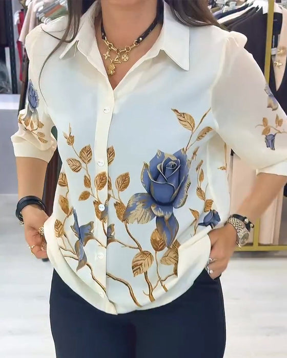 Bluse Krage Puff Erme Knappefront