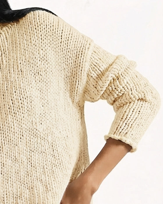Pullover Rund Hals Kort Lang Erme Ensfarget