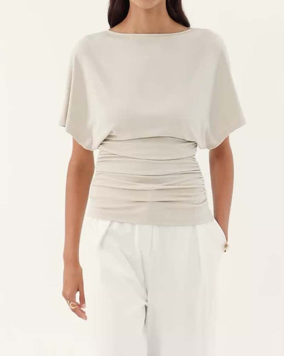 Bluse Casual Solid Plissert Kort Erme